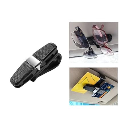 Car Sunglass Holder Clip | 180° Rotating Sun Visor Eyeglasses Storage Mount with Card Ticket Clip | Universal Fit for All Cars – Black & Silver