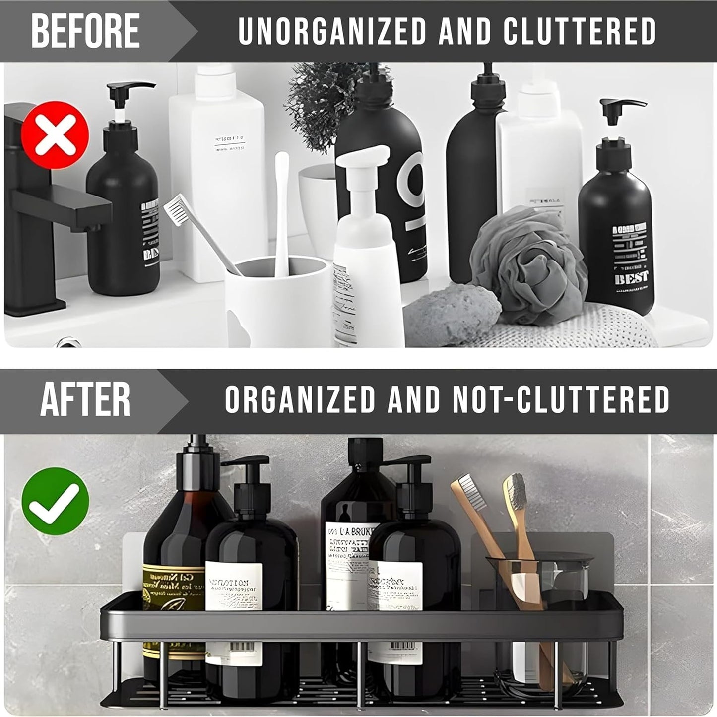 Aluminum Wall Mounted Adhesive Shower Caddy Shelf Corner for Bedroom Wall Storage Rack | Multifunctional Large Capacity Bathroom Rack | Easy Installation Durable