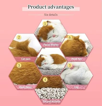 Sleeping Cat Plush with Press-Activated Purring Sound – Soft Stuffed Animal for Kids, Car Dashboard & Desk Décor