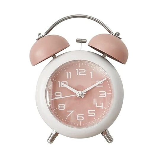 Retro Double Bell Metal Alarm Clock with Night Light, Silent Bedside Mechanical Alarm Clock without Ticking, Suitable for Home, Bedroom, Office, Travel,