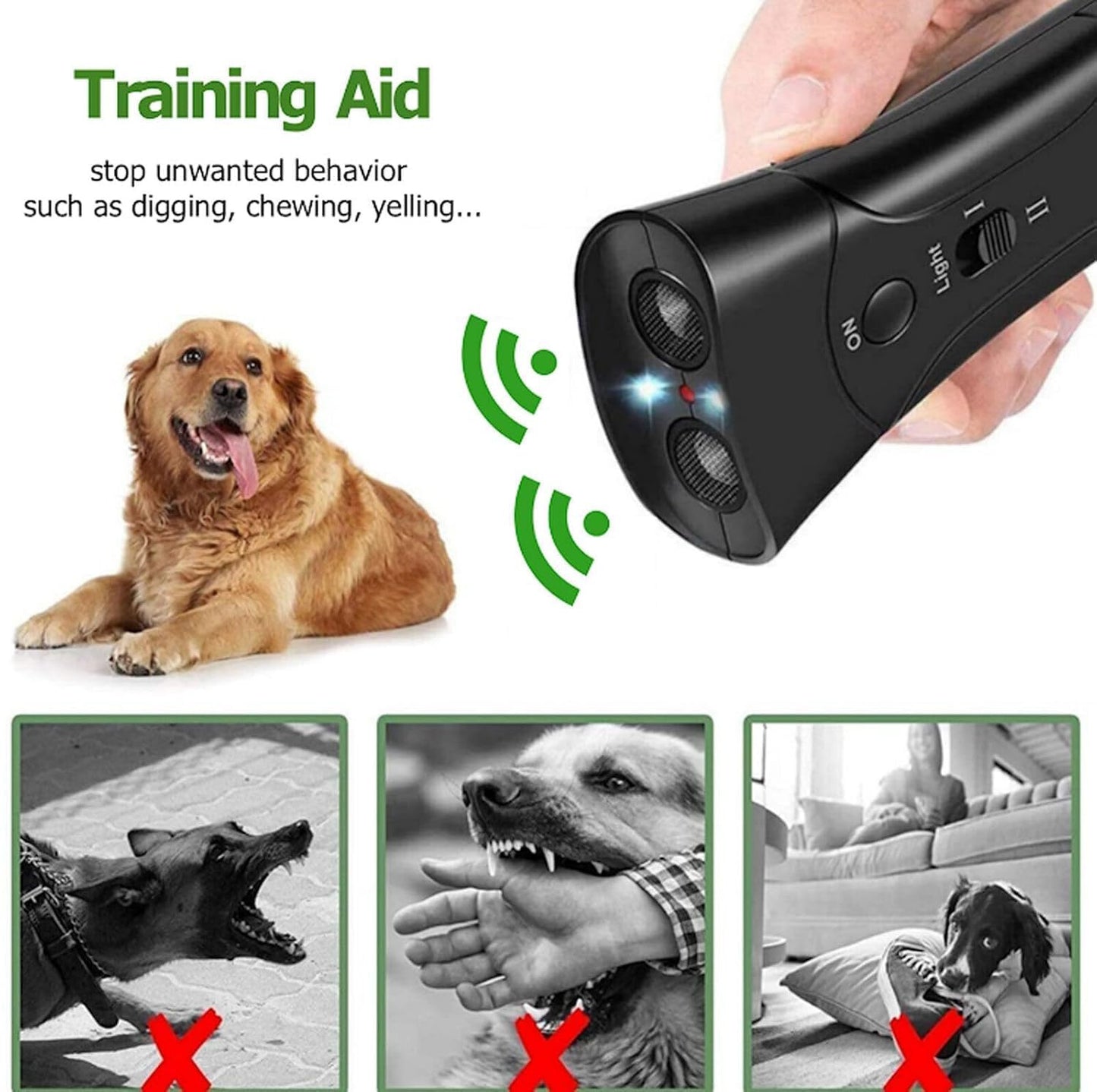 🐶 Ultrasonic Dog Chaser – Portable Bark Deterrent with Dual Speakers & Adjustable Volume