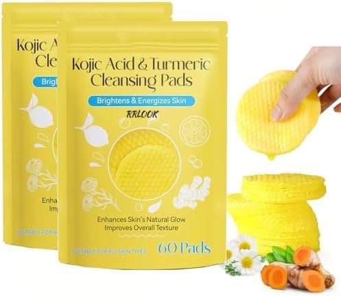Turmeric Kojic Acid Cleansing Pads – 60 Pcs | Brightening & Exfoliating Wipes for Face & Body | Deep Pore Cleanser for All Skin Types