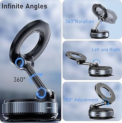 Upgraded Vacuum Suction Cup Magnetic Phone Holder Stand for Magsafe, Adjustable Swivel Lock for Car/ Gym Mirror/Kitchen/Smooth Surface