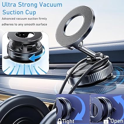 Upgraded Vacuum Suction Cup Magnetic Phone Holder Stand for Magsafe, Adjustable Swivel Lock for Car/ Gym Mirror/Kitchen/Smooth Surface