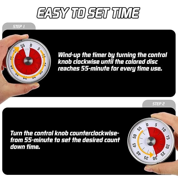 Visual Analog Countdown Timer, Magnetic Mechanical Kitchen Timer Kid Round Clock 60 Minute for for Kitchen Teacher Classroom Meeting Kids Children Adults