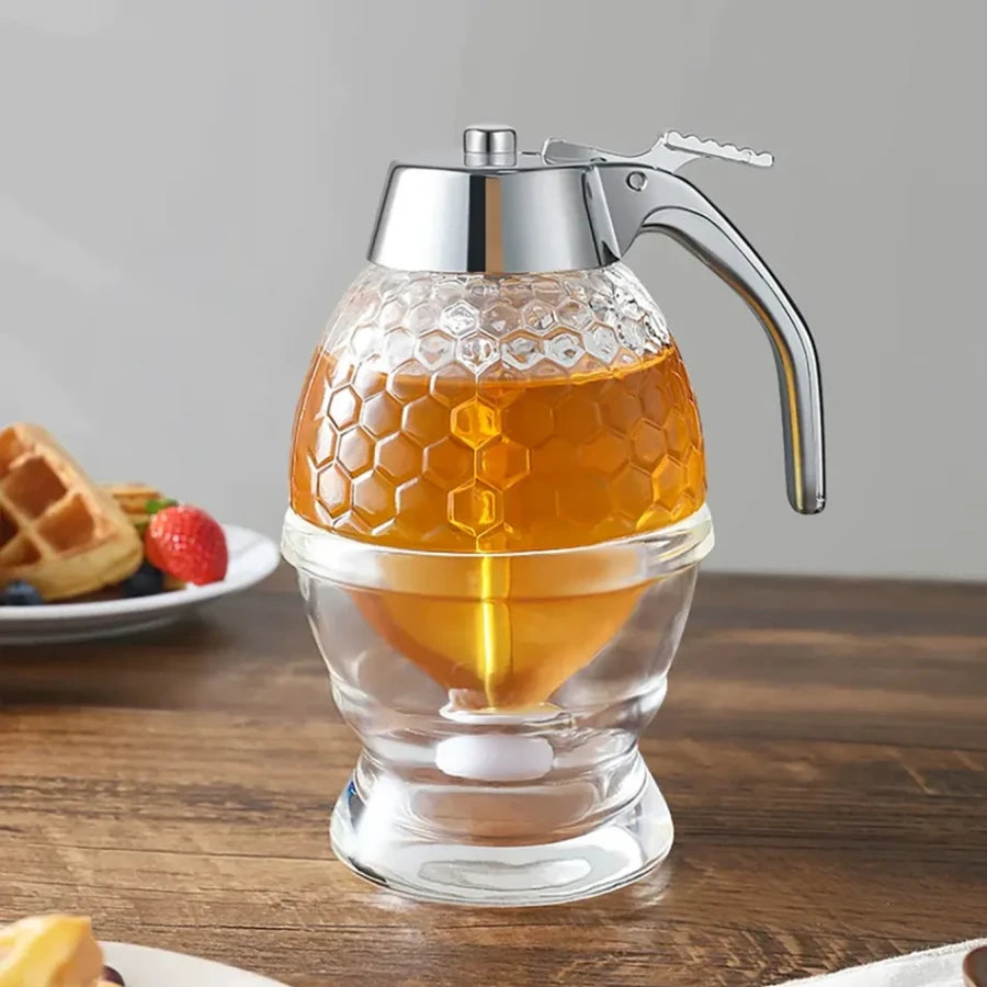 Honey Dispenser with Stand – No-Drip Acrylic Honey Pot (1 Cup / 8 oz)