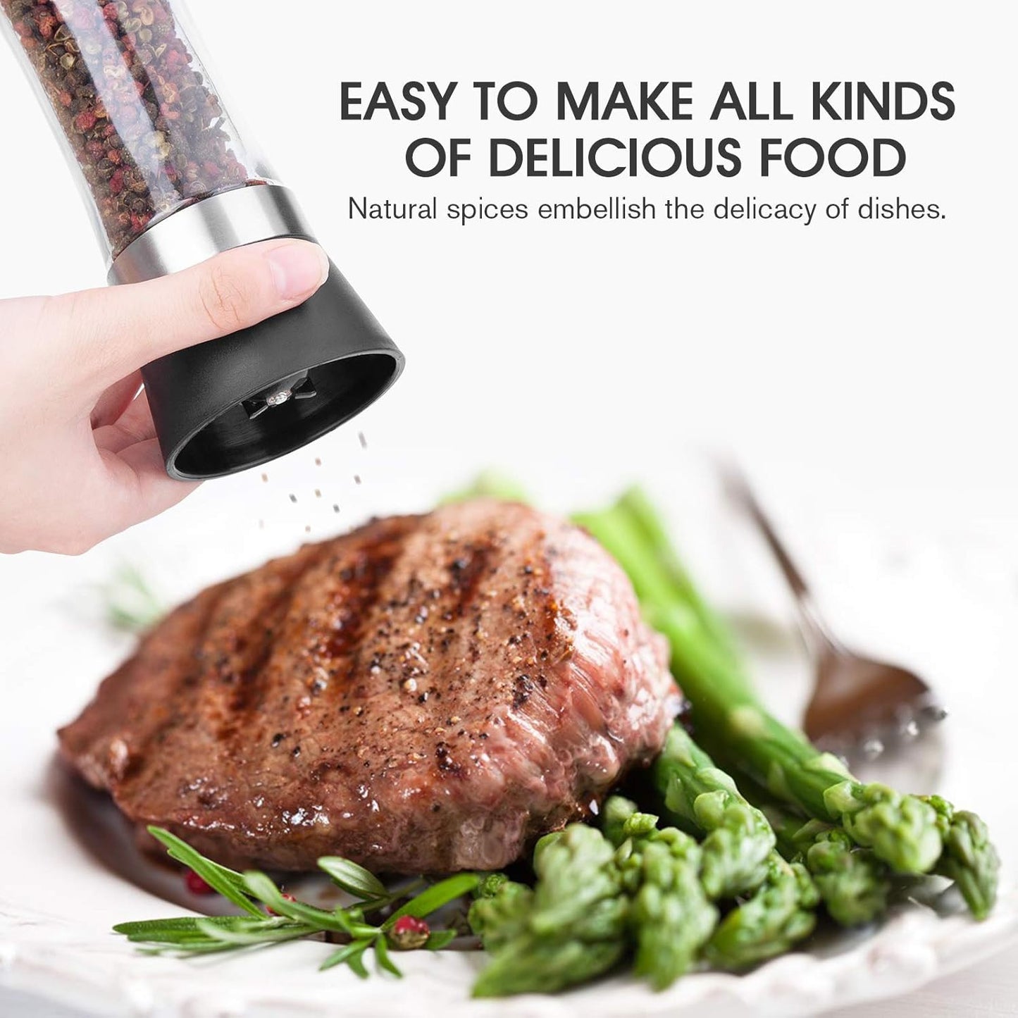 Glass Salt & Pepper Grinder Set – Adjustable Stainless Steel Mills with Ceramic Crusher