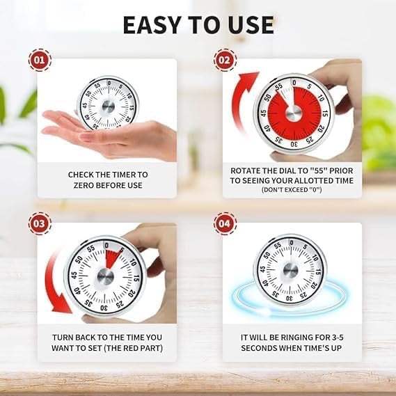 Visual Analog Countdown Timer, Magnetic Mechanical Kitchen Timer Kid Round Clock 60 Minute for for Kitchen Teacher Classroom Meeting Kids Children Adults