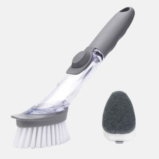Decontamination Cleaning Brush with Soap Dispenser – Dual-Sided Scrub & Sponge, Ergonomic Handle for Kitchen & Cookware