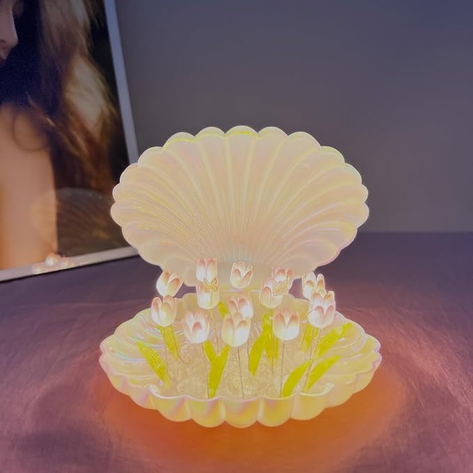 Tulip Night Light Flower Lamp Shell Light, Tulips Bedroom Table Lamps,Christmas Birthday Gifts for Women Her Girlfriend Wife Sister Girls Children Home Decor