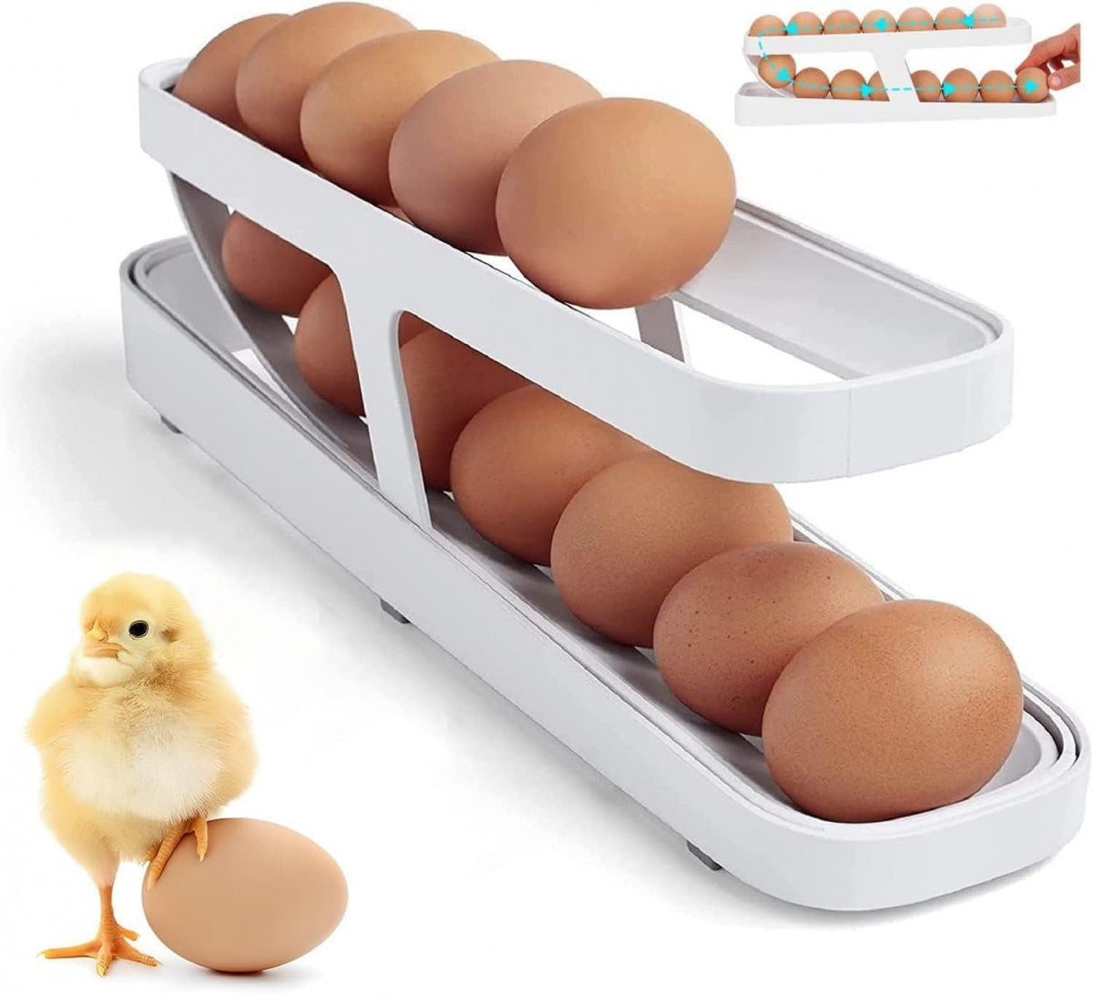 Double Layer Roll-Down Egg Dispenser – Automatic Gravity Egg Storage Tray