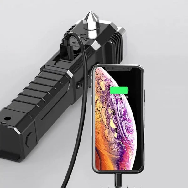 LED 3W Torch Light – Portable, Rechargeable Flashlight with Built-In Safety Hammer