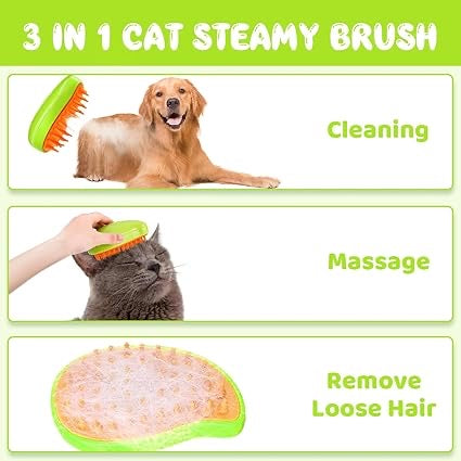 3-in-1 Steam Pet Grooming Brush – Self-Cleaning, Hair Removal & Massaging Comb for Cats & Dogs, Rechargeable