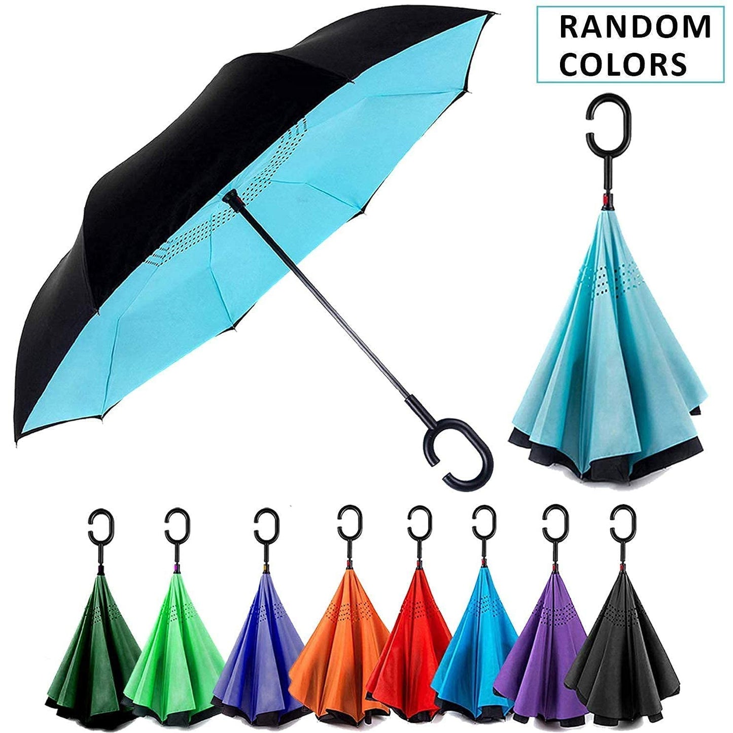 Reverse Folding Umbrella with C-Handle – Windproof, UV Protection & Hands-Free Grip