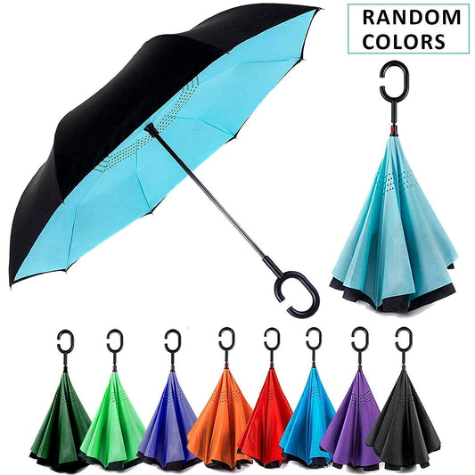 Reverse Folding Umbrella with C-Handle – Windproof, UV Protection & Hands-Free Grip