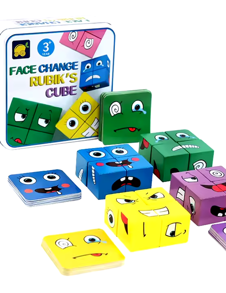 Wooden Cube face Changing Game for Kids | Expressions Matching Block Puzzle Toy, Preschool Educational Learning Activities Game for Boys, Girls, Adults etc. Age above 3+ Years