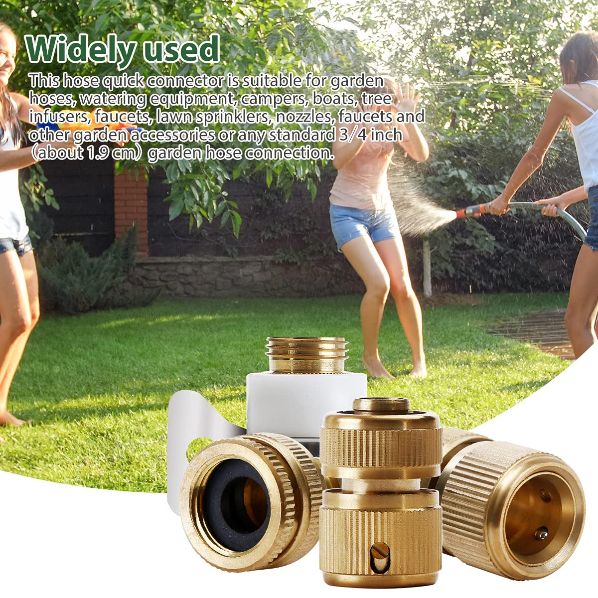 Tap Connector, Brass Pipe Connector for Tap, Garden Hose Quick Connectors, 1/2 & 3/4 Inch Faucet Adapter Tap Connector Sets for Garden Bathroom Kitchen Outdoors (Set of 4 pcs)