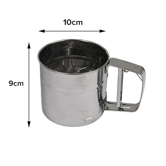 Stainless Steel Flour Sifter – Double-Layer Baking Sieve | One-Hand Press | Rust-Proof, Dishwasher Safe (250ml)