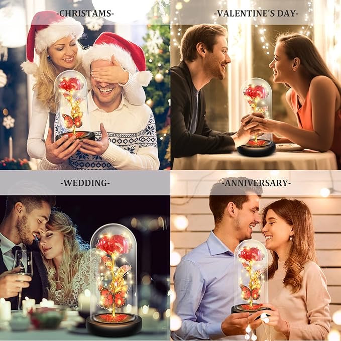 Forever Galaxy Rose in Glass Dome with LED Lights | Eternal Multicolor Rose Gift for Women | Romantic Valentine’s & Anniversary Decor