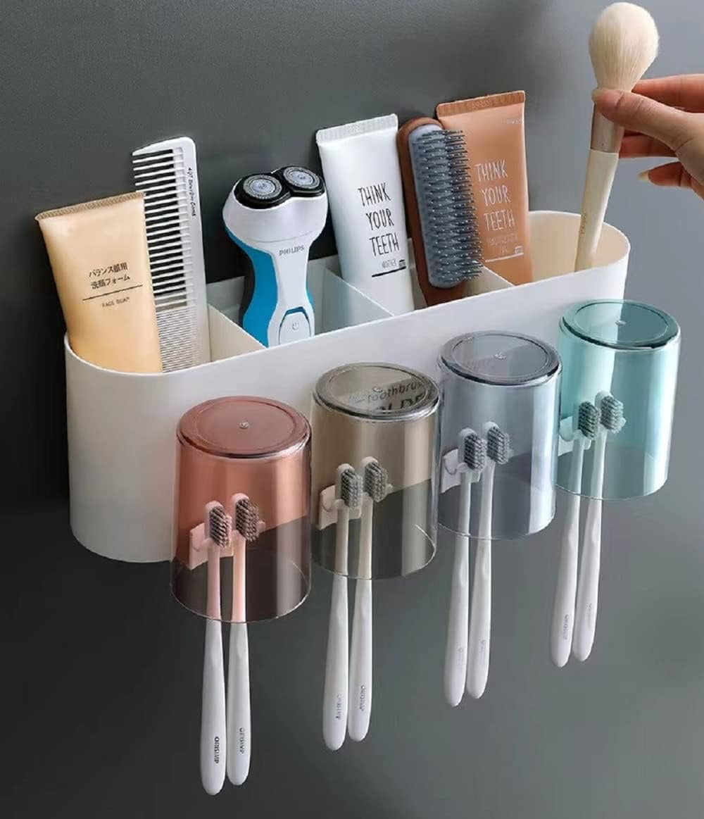Plastic Toothbrush Holder Wall Mounted, Toothbrush Holders For Bathroom, Brush Holder For Bathroom Wall Mounted, Bathroom Organizer Toothbrush Holder Wall Mounted, Tooth Brushes Holder, for Bathroom, Brush Holder for Bathroom Wall Mounted (4 Cup)