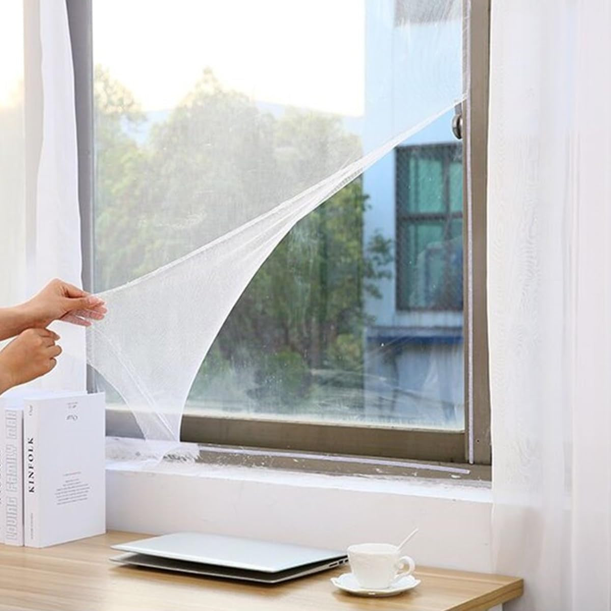 Nylon Window Screen Mesh with Self-Adhesive Tape – 150x150cm Washable & Cut-to-Size Insect Net