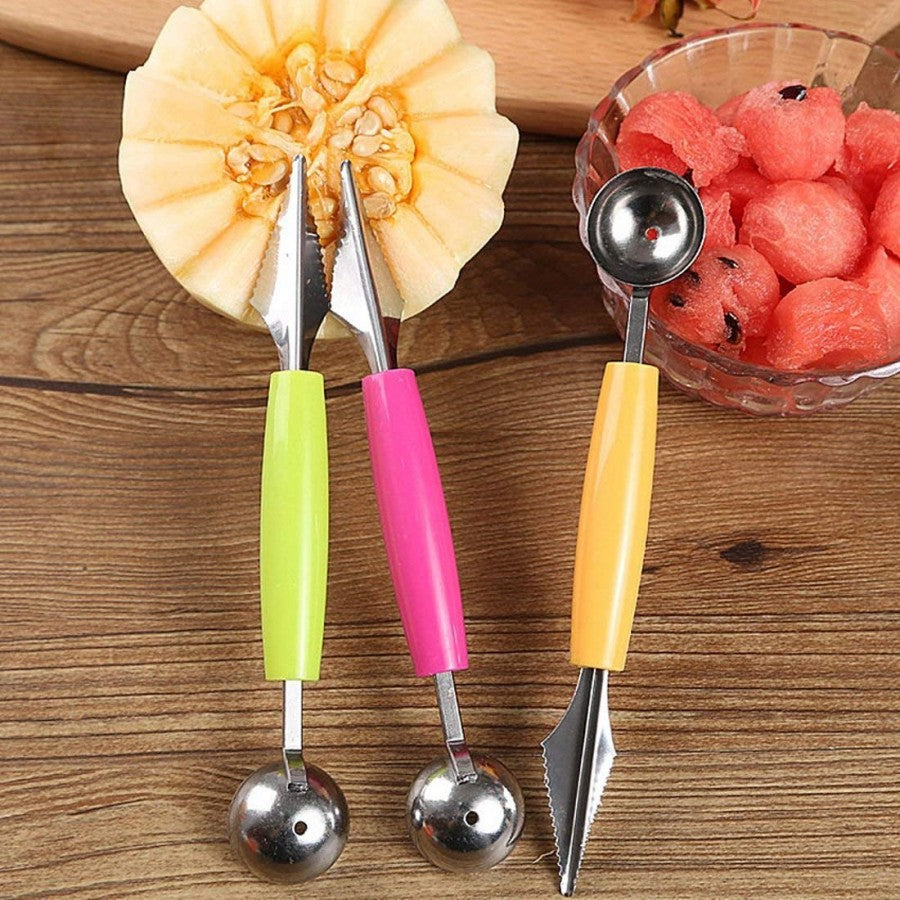 2-in-1 Stainless Steel Melon Baller & Fruit Carving Knife – Multi-Functional Scoop for Fruits, Desserts & DIY Garnishing