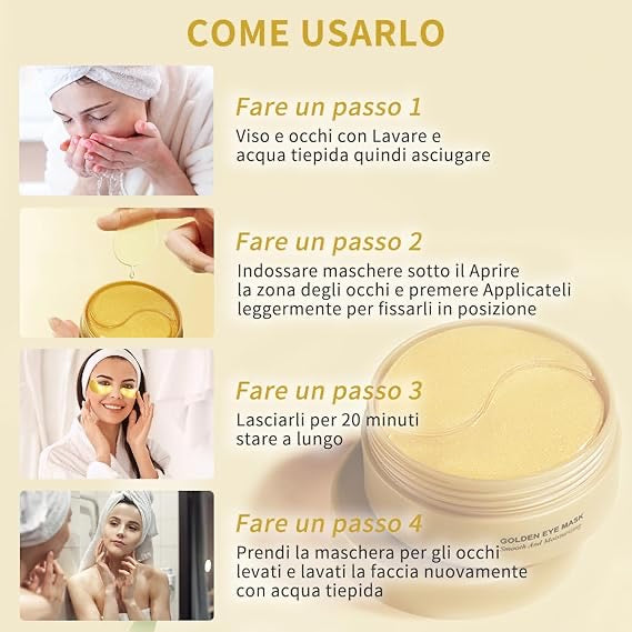 Under Eye Patches for Puffy Eyes, 24K Gold Dark Circle Remover for Women & Men, Reduce Wrinkles, Under Eye Bags, Moisturizing Improves Elasticity (60 Patches Pack)