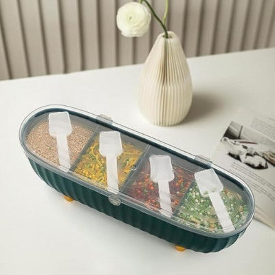 🧂 4-Grid Seasoning Box with Lids – Spice Organizer for Kitchen Counter