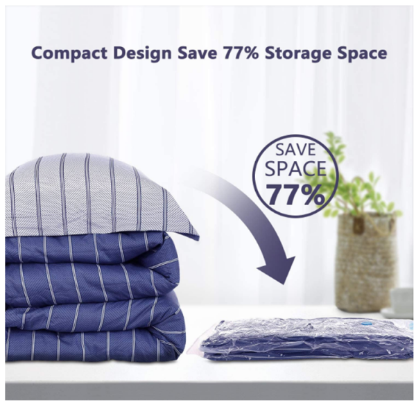 5 Pcs Vacuum Seal Storage Bags with Pump – Reusable Space Saver Compression Organizer for Clothes, Blankets & Travel