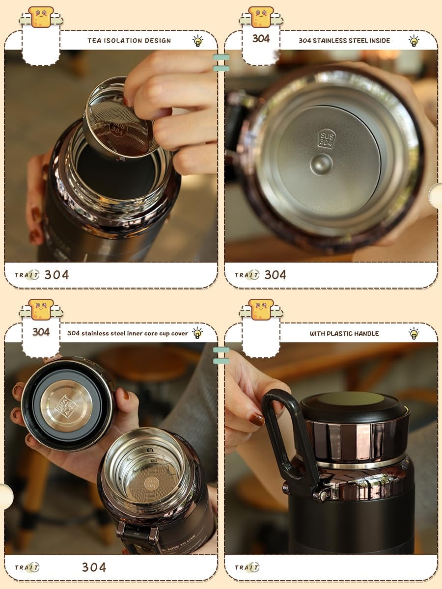 Diamond Thermos Flask for Tea Coffee Hot water for 24Hours for School Office Travel Home Leak Proof TEMPERATURE VACUUM BOTTLE - 800ml