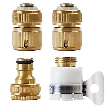 Tap Connector, Brass Pipe Connector for Tap, Garden Hose Quick Connectors, 1/2 & 3/4 Inch Faucet Adapter Tap Connector Sets for Garden Bathroom Kitchen Outdoors (Set of 4 pcs)