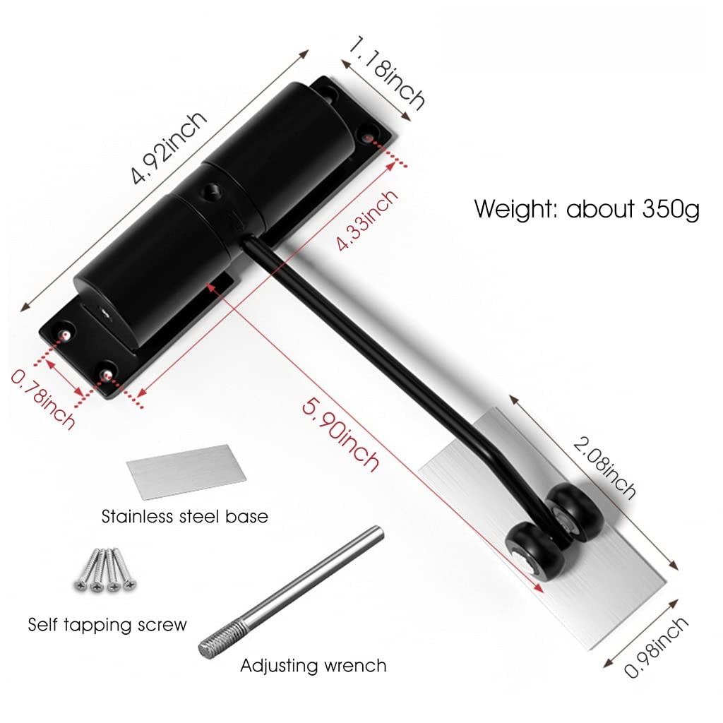 Door Closer, Zinc Alloy Automatic Safety Spring, Adjustable Closing Door Hinge, Quiet Door Closer for Wooden or Metal Door, Security Door, Weight Up to 30 Kgs
