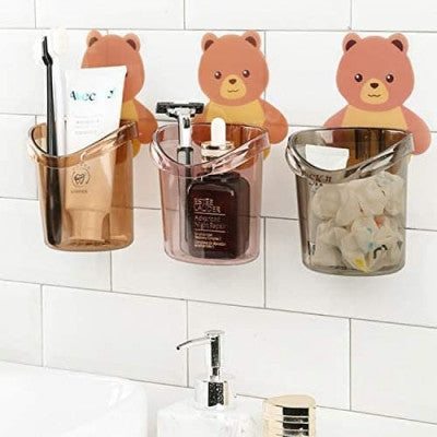 Teddy Bear Toothbrush Holder – Wall-Mounted Organizer for Bathroom & Kitchen (No Drills Needed) - Pack of 2