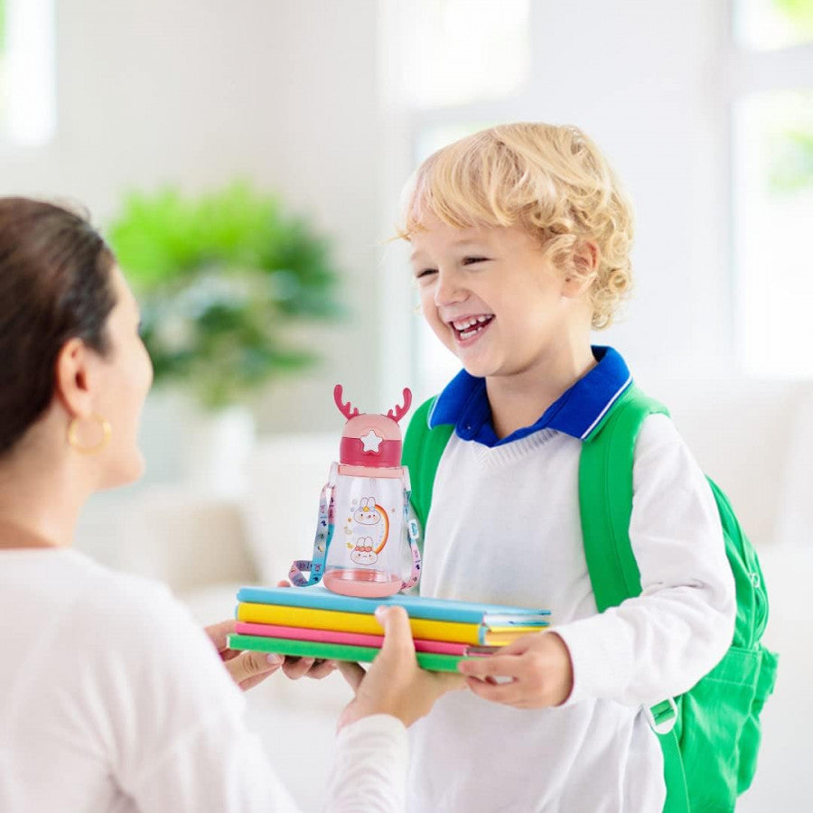 Kids Deer Horn Water Bottle with Straw – BPA-Free & Durable - Multicolor