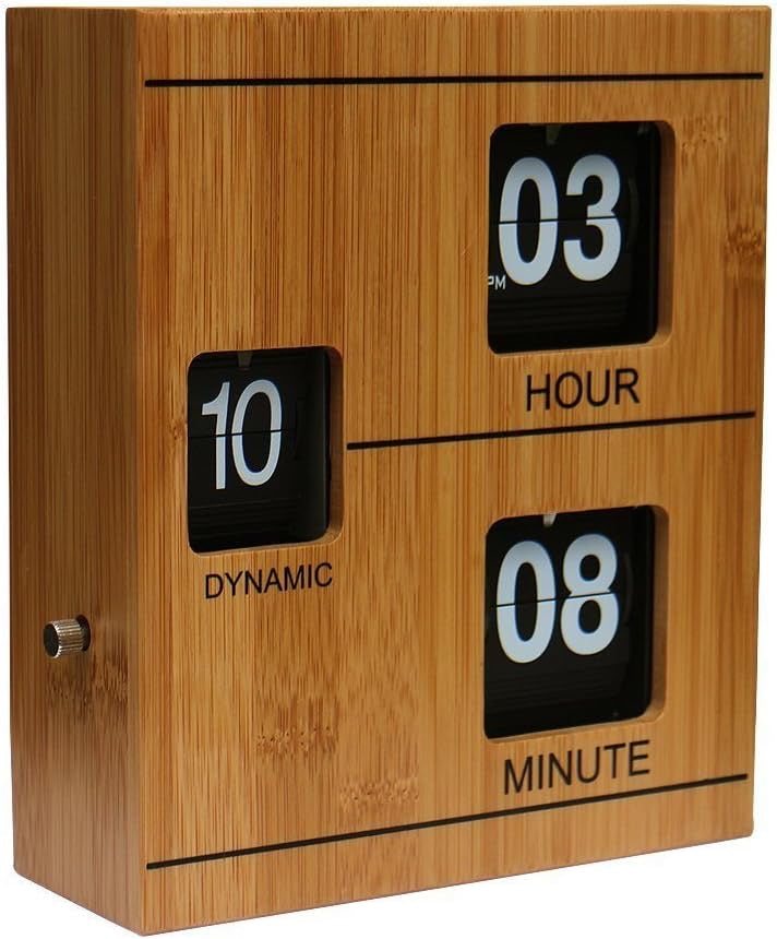 Wooden Bamboo Retro Flip Down Clock - Internal Gear Operated Clock