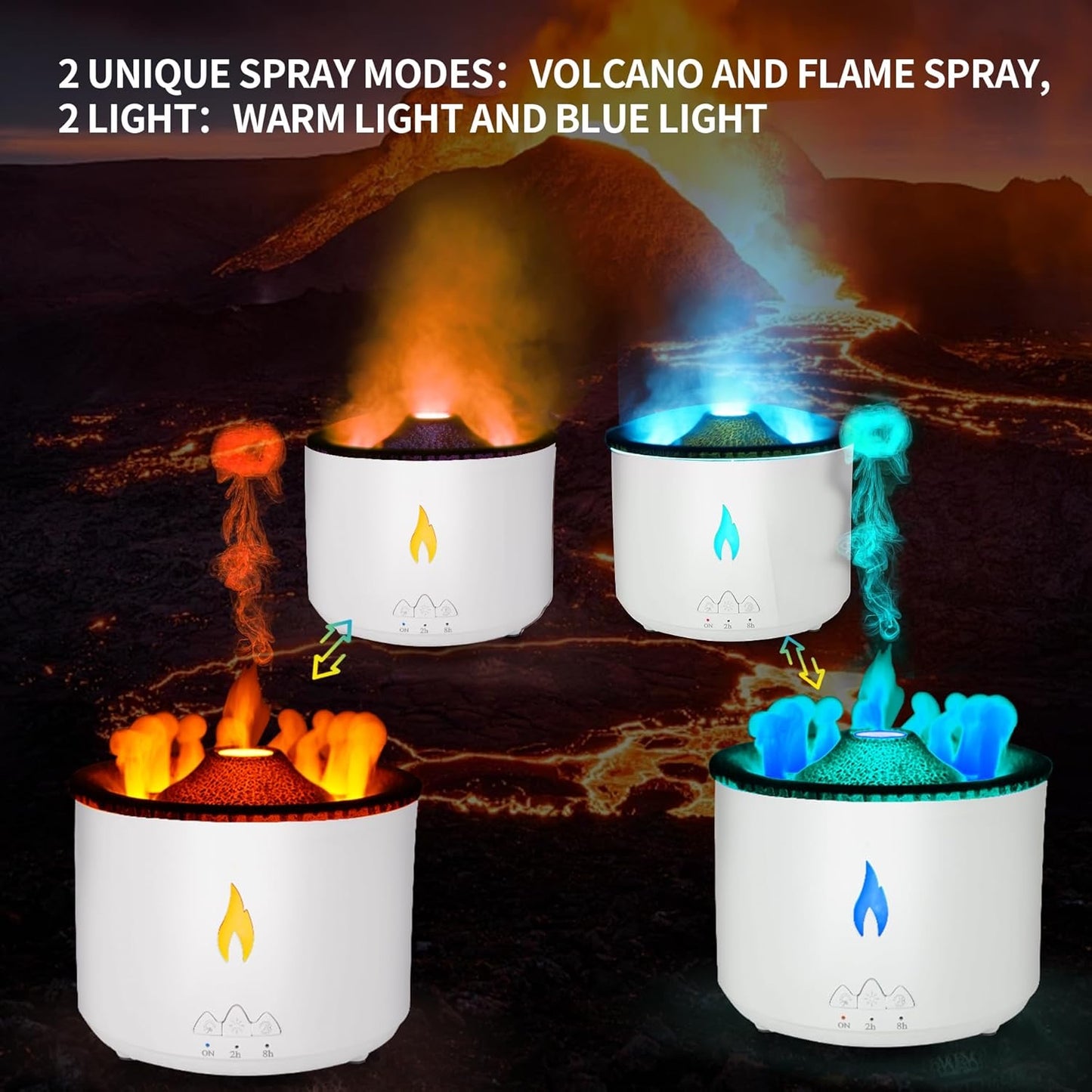 Volcano Flame Diffuser & Humidifier – Dual Mist Aromatherapy Machine with Remote, LED Lights, Auto Shut-Off | Home & Office Use