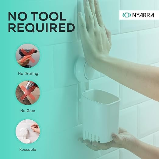 Toothbrush Holders For Bathroom, Plastic Wall Mounted Self Adhesive For Toothbrushes, Toothpaste, Shaver, Razor & Brush