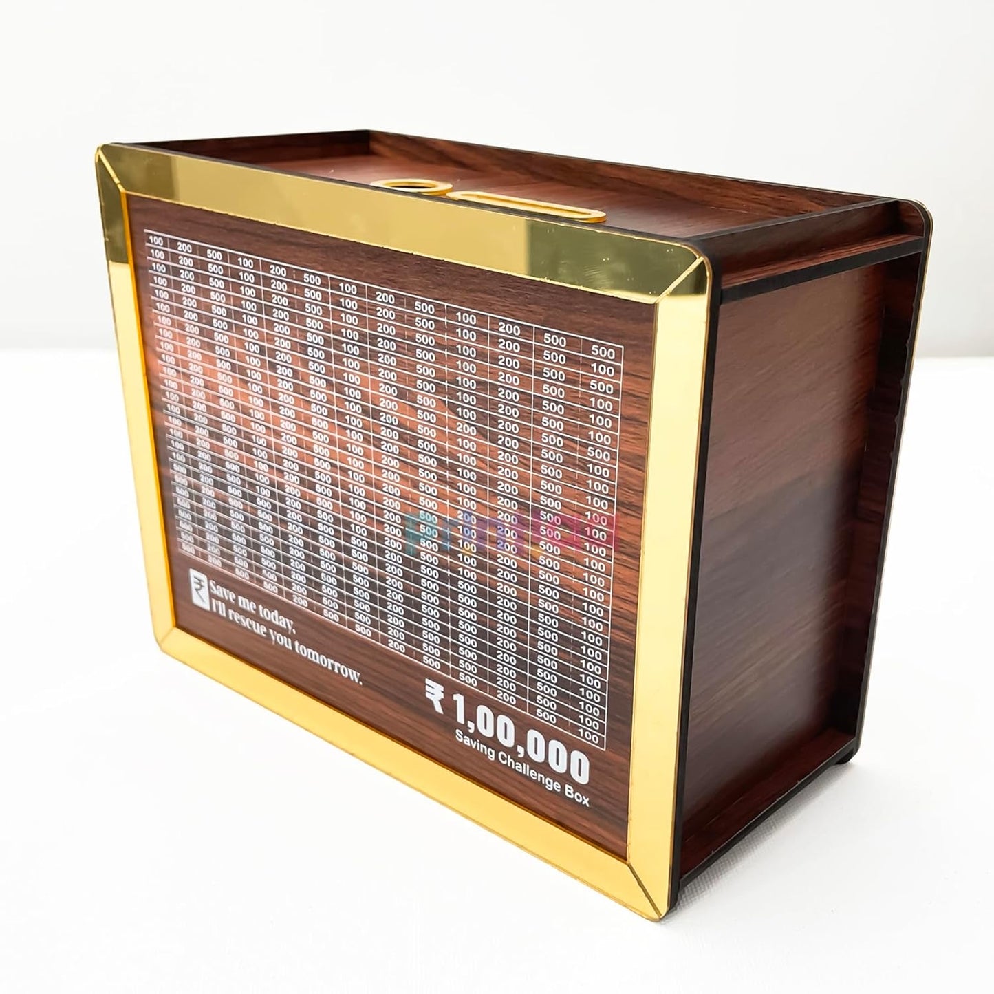 Wooden Landscape Money Box – ₹1,00,000+ Savings Challenge Piggy Bank | Smart Reusable Cashbox with Goal Cards, Clear Panel & Detachable Lid