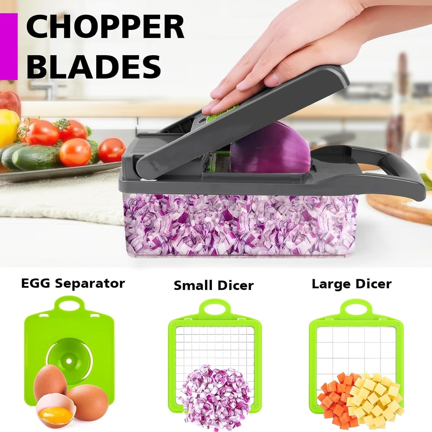 Vegetable Chopper Onion Multifunctional 13 in 1 Food Kitchen Vegetable Slicer Dicer Cutter, Veggie Chopper With 8 Blades, Carrot & Garlic With Container