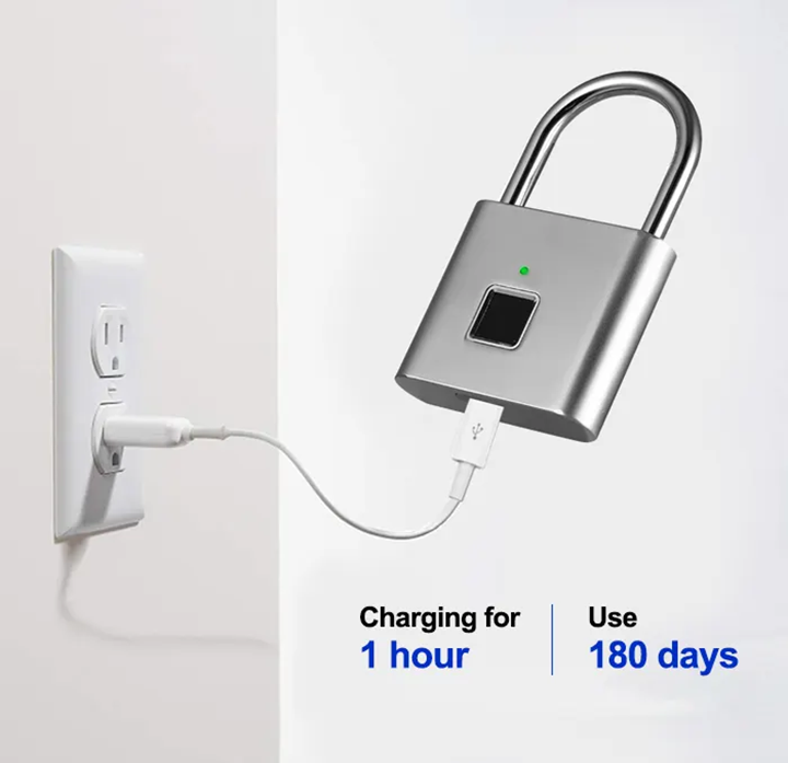 Smart Lock Fingerprint Biometric Padlock 10 Fingerprint User Rechargeable Keyless/ Passwordless Access, Battery Indicator, Waterproof For Home, Office, Suitcase Security, Locker