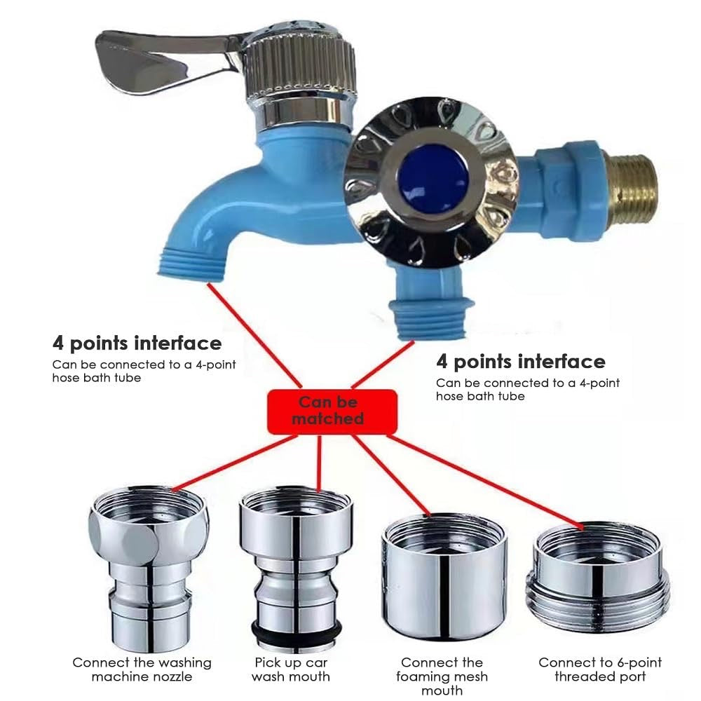 Multi-Functional Dual Water Tap Faucet with 2 Valve for Flushing Connected to an Automatic Washing Machine, Bathroom & Outdoor Garden Hose Cold Tap - Multicolour
