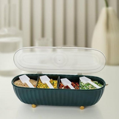 🧂 4-Grid Seasoning Box with Lids – Spice Organizer for Kitchen Counter