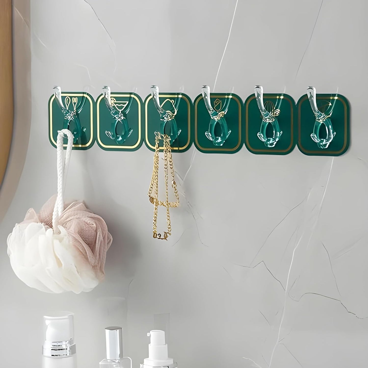 6-Clip Self-Adhesive Hanger Hooks (Set of 6) – Waterproof, Heavy-Duty No-Drill Wall Hooks for Kitchen, Bathroom & Bedroom