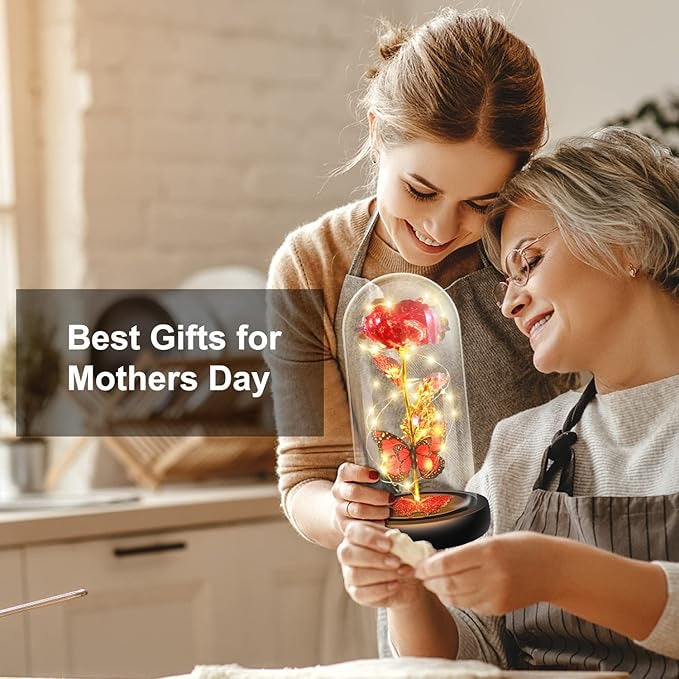 Forever Galaxy Rose in Glass Dome with LED Lights | Eternal Multicolor Rose Gift for Women | Romantic Valentine’s & Anniversary Decor