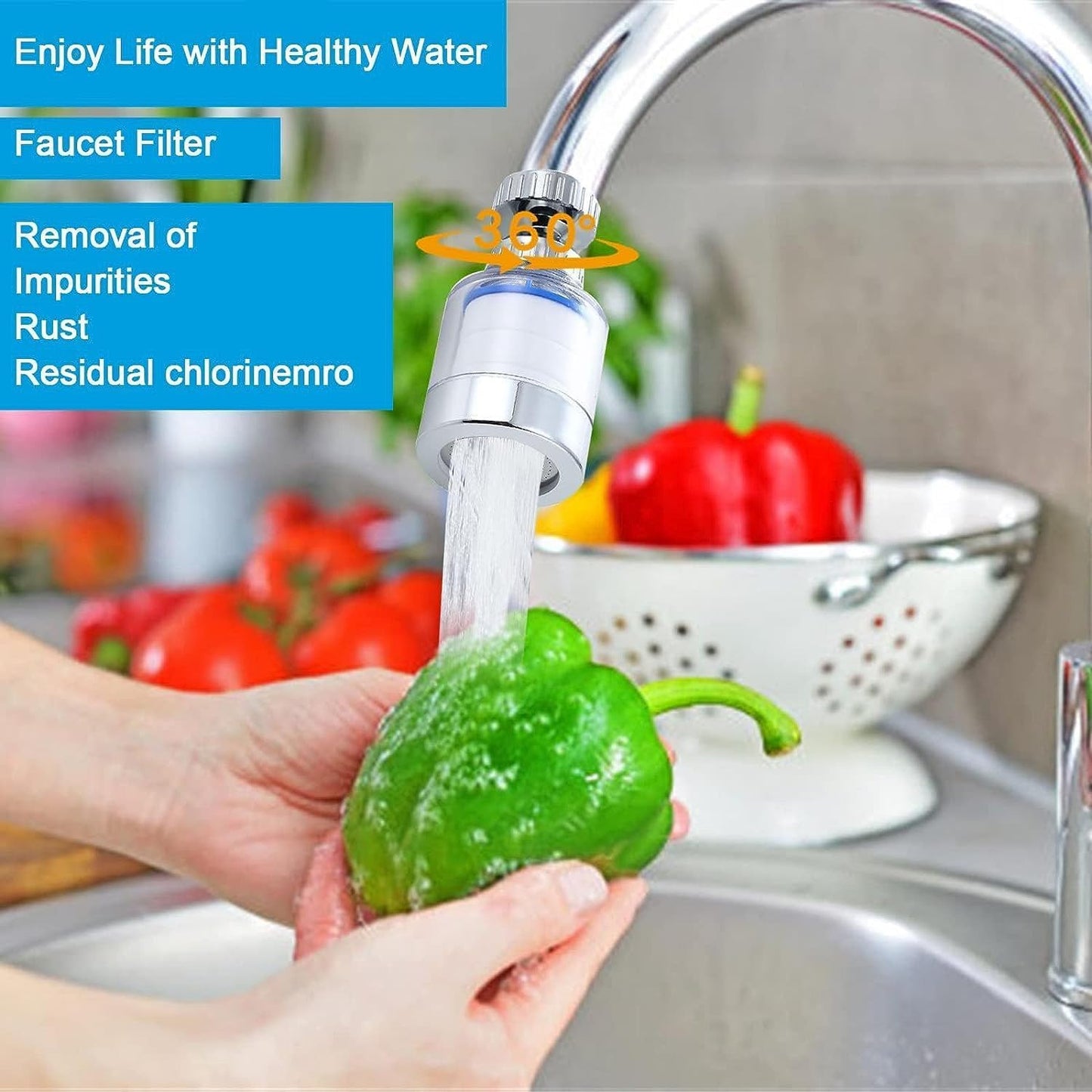 💧 360° Rotating Water Faucet Filter – Hard Water Purifier & Splash-Free Tap