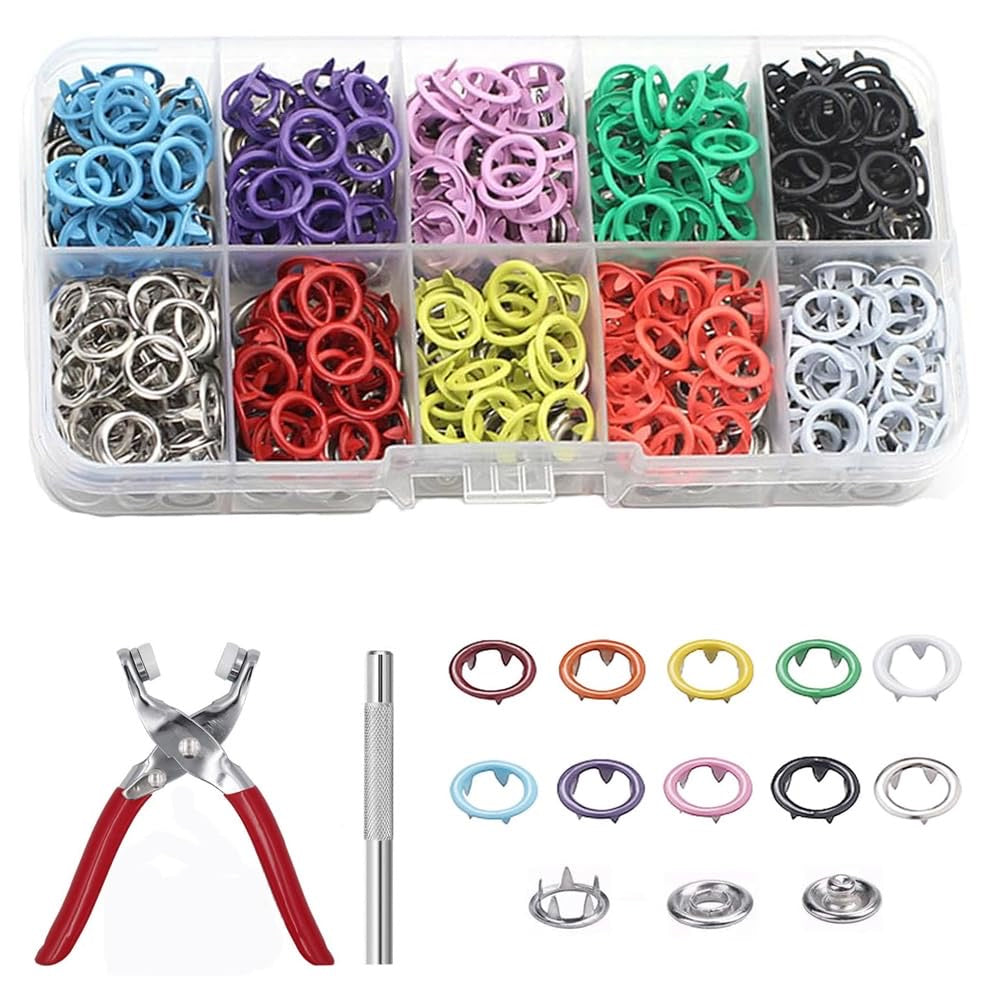 Metal Snaps Buttons with Fastener Pliers Press Tool Kit Perfect for DIY Crafts Clothes Hats and Sewing, Snap Button Fasteners Kit for Clothing Sewing and Crafting Set