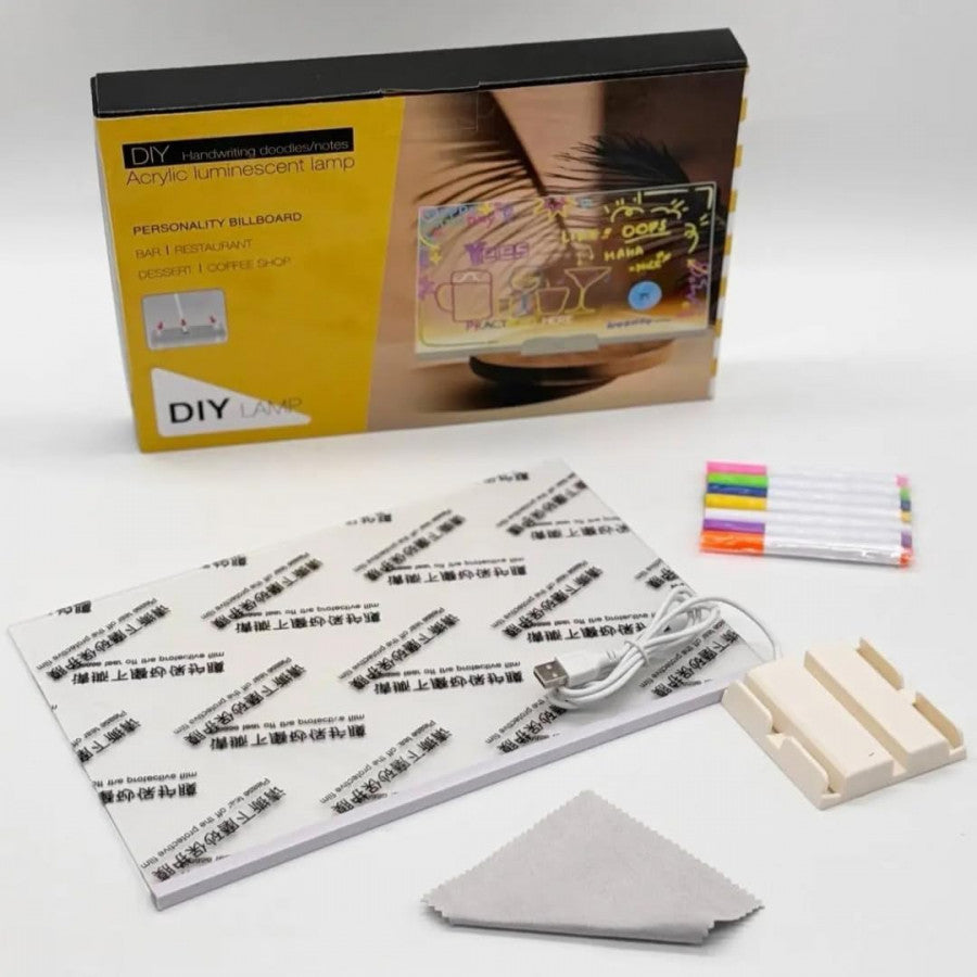 Acrylic LED Message Board – 30×20 cm | Glow Writing Board with 7 Marker Pens