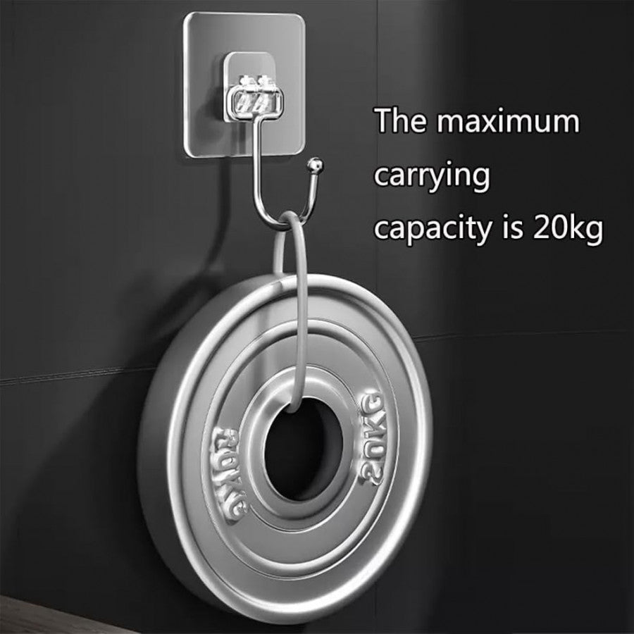 Transparent Large Adhesive Wall Hooks Hanger – Pack of 10, Heavy Duty & Reusable