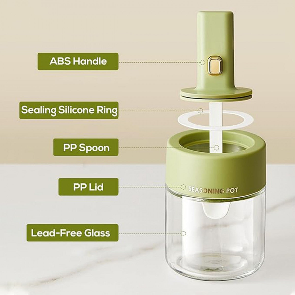 Glass Spice Jars with Built-In Retractable Spoons & Airtight Lids – Dustproof & Easy to Clean