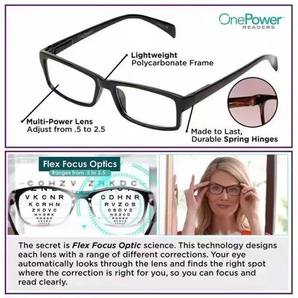 One Power Readers – Adjustable Focus Reading Glasses (0.5–2.5)